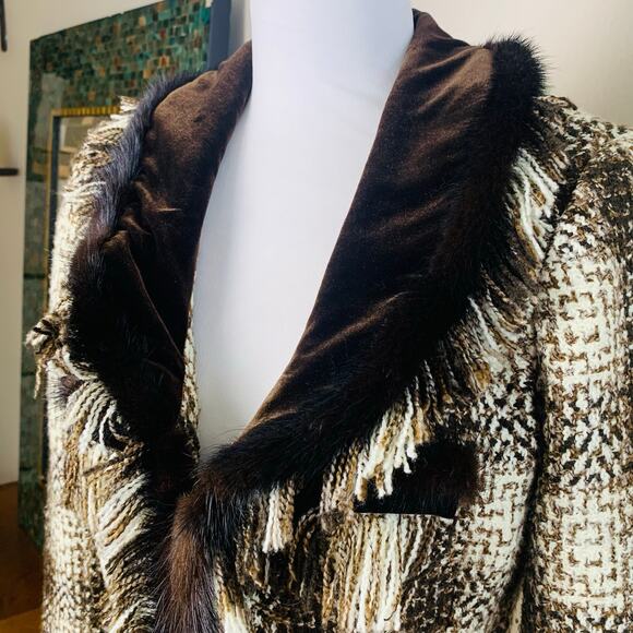 Cache Vintage 6 Size Women's Faux Fur Velvet Fringe Plaid Jacket Fall Boho - Picture 3 of 13